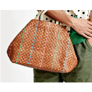 Clare V Bateau Woven Weave Brown Leather Bag